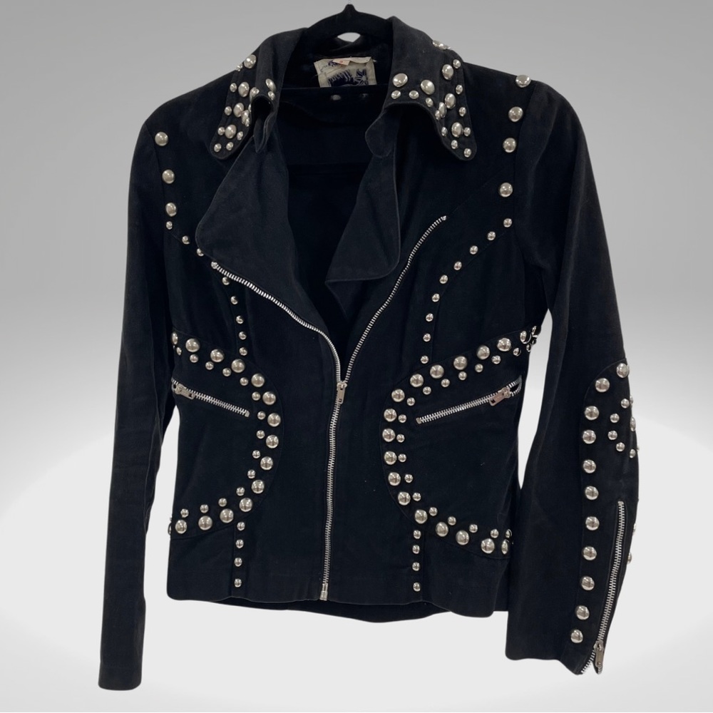 Rare!!! 1960s/1970s Roncelli Black 100% Cotton Studded Glam Rock Jacket s\m